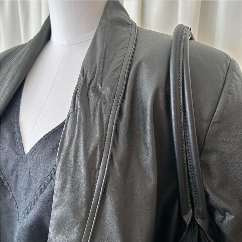 Vintage Pelle Club black long leather trench coat size Medium. - Picture 6 of 12